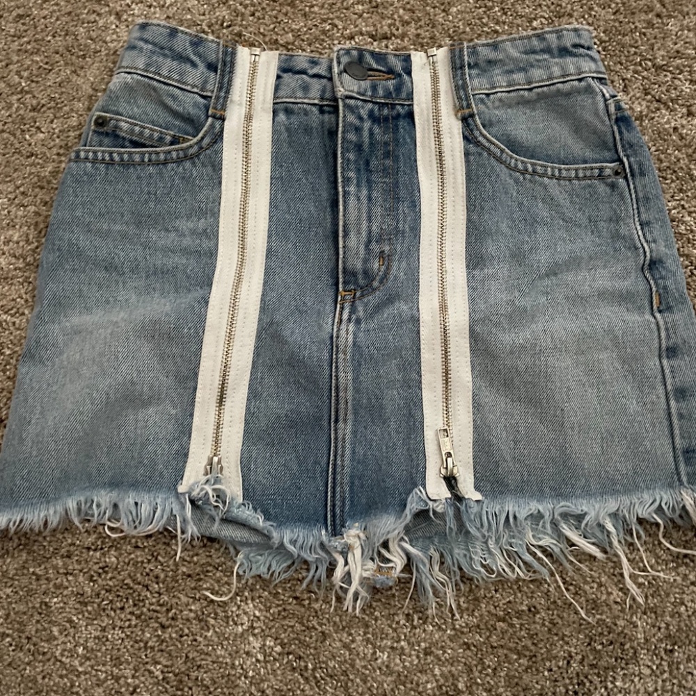 CARMAR Denim Skirt with white zippers, size 26